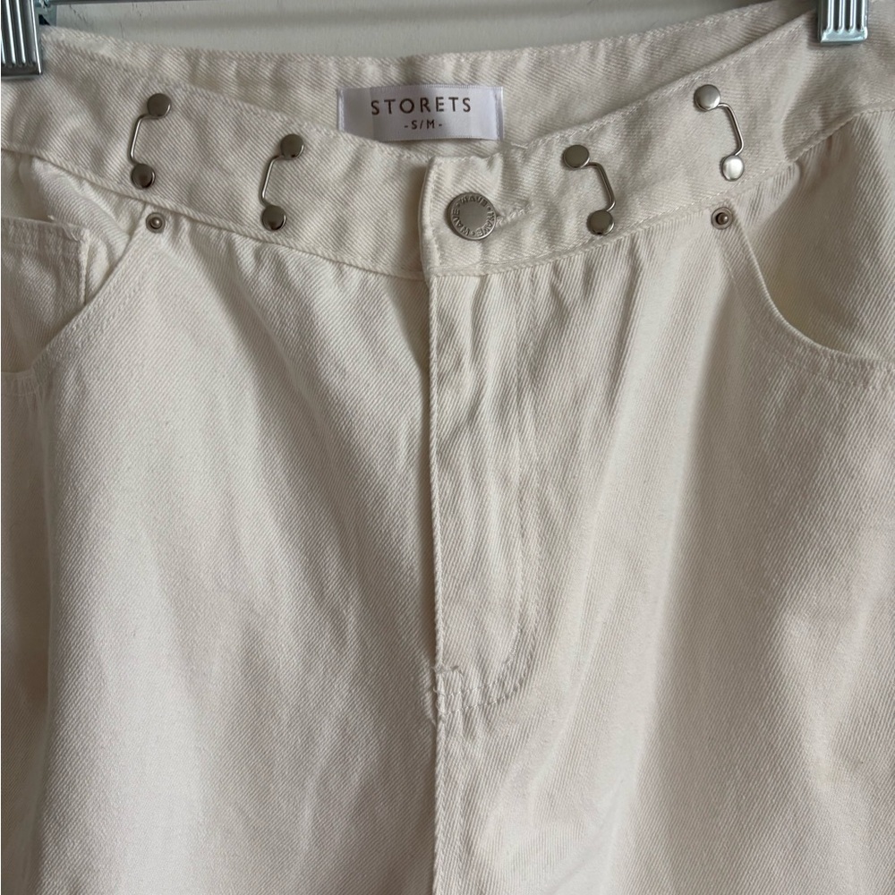 BNWT Storets Vera Slash Cutout Jeans - adjustable cinch waist S/M white - Picture 2 of 14